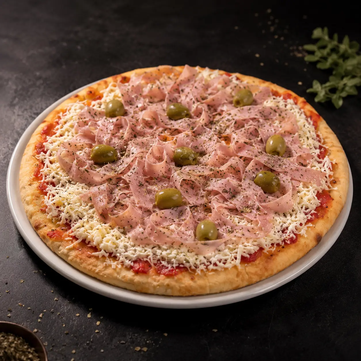 Pizza Jamón y Morrones artesanal congelada